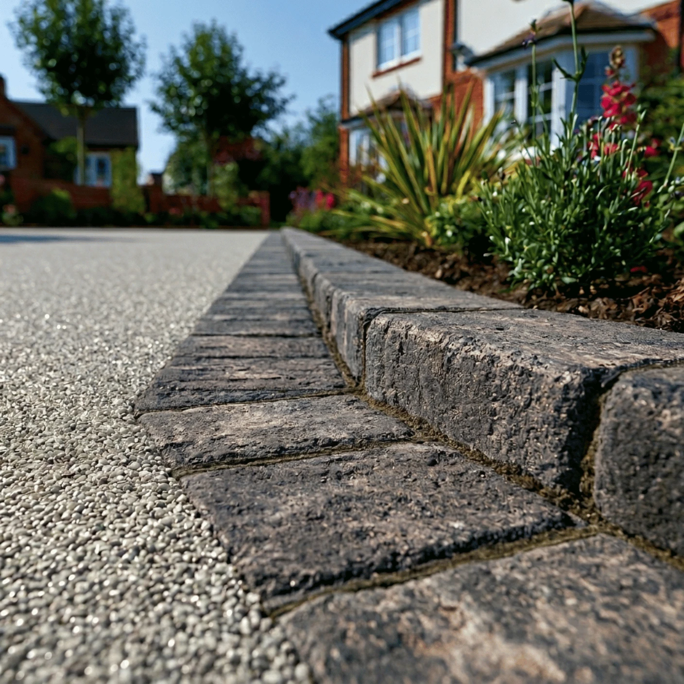 Charcoal Block edging installed on a resin bound driveway by SureLay UK