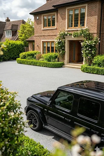 Black SUV parked on a Daltex golden amber resin bound driveway in Berkshire