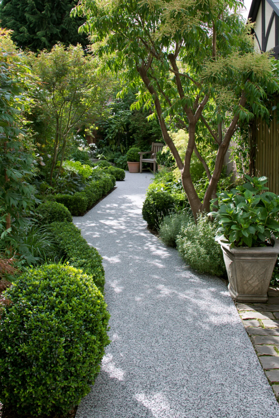 Resin bound side return pathway connecting front driveway to rear garden